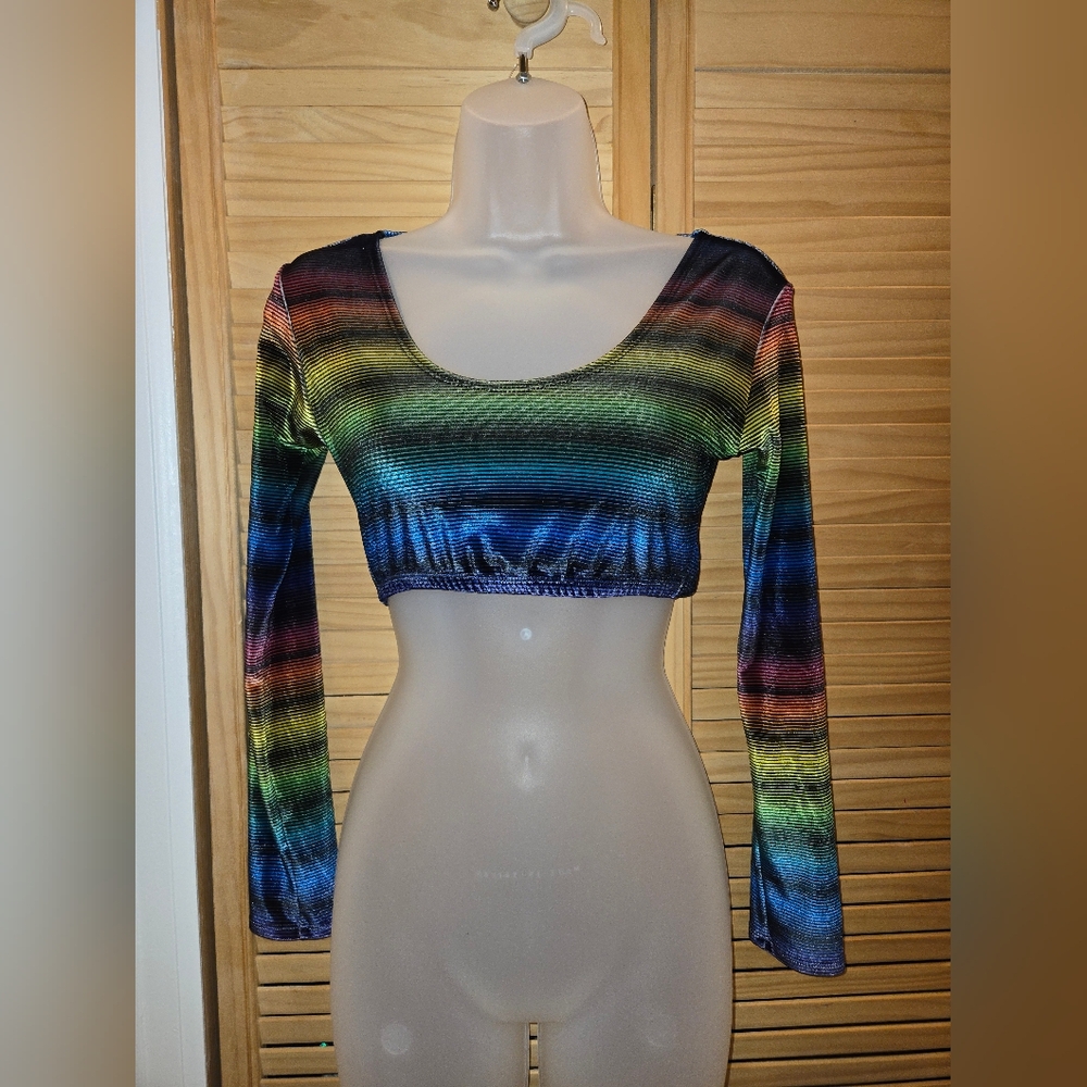 Rainbow Long Sleeve Velvet Crop Top